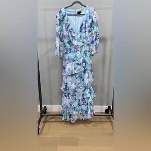 Laura Floral Ruffle Maxi Dress in Lavender and Aqua